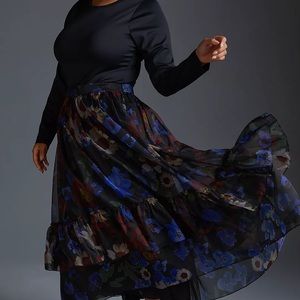 Anthropologie Geisha Designs Ruffled Floral Midi Skirt Size Medium M NEW NWT